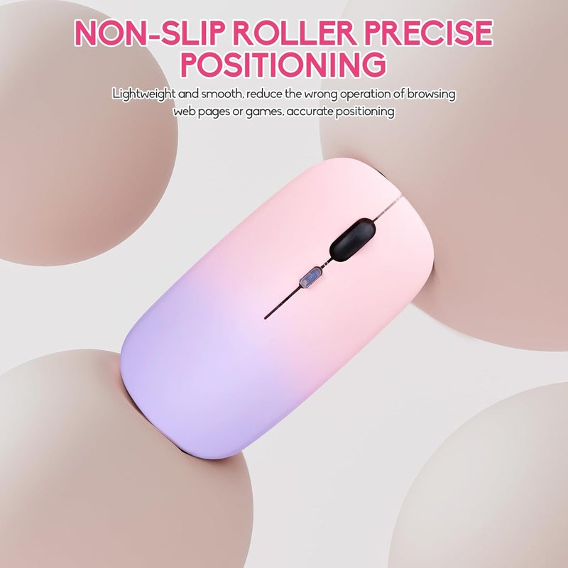 Guiheng Wireless Bluetooth Mouse,LED Dual Mode Rechargeable Silent Slim Laptop Mouse,Portable(BT5.2+USB Receiver) Dual Mode Computer Mice,for Laptop,Desktop Computer,ipad Tablet,Phone,TV (Pinkish purple) - Image 5